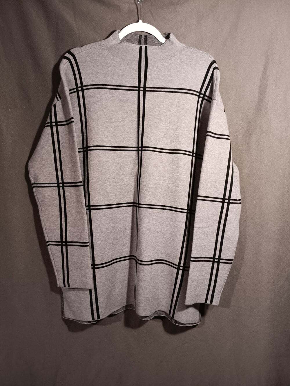 Ellen Tracy Gray Windowpane Plaid Mock Neck Knit Sweater Women’s XL Soft Warm